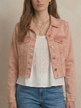 Sz S Jacqueline de Yong 100% Cotton JDYRosa Pink Cropped Denim Jacket